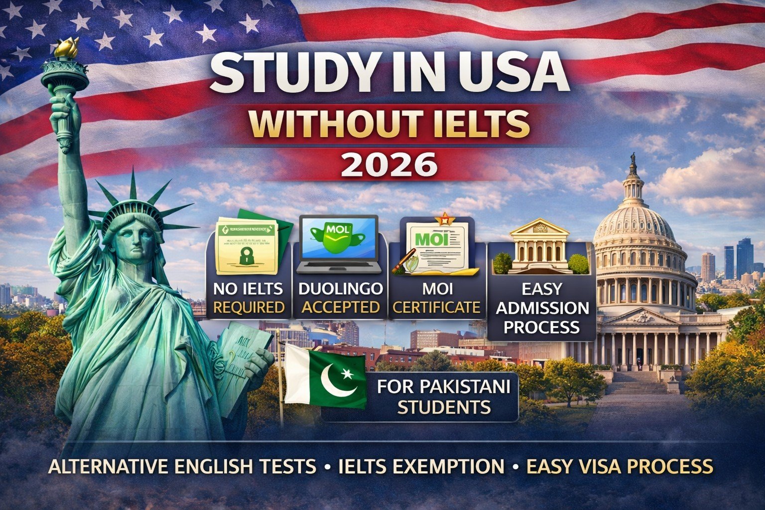 Study in USA without IELTS”